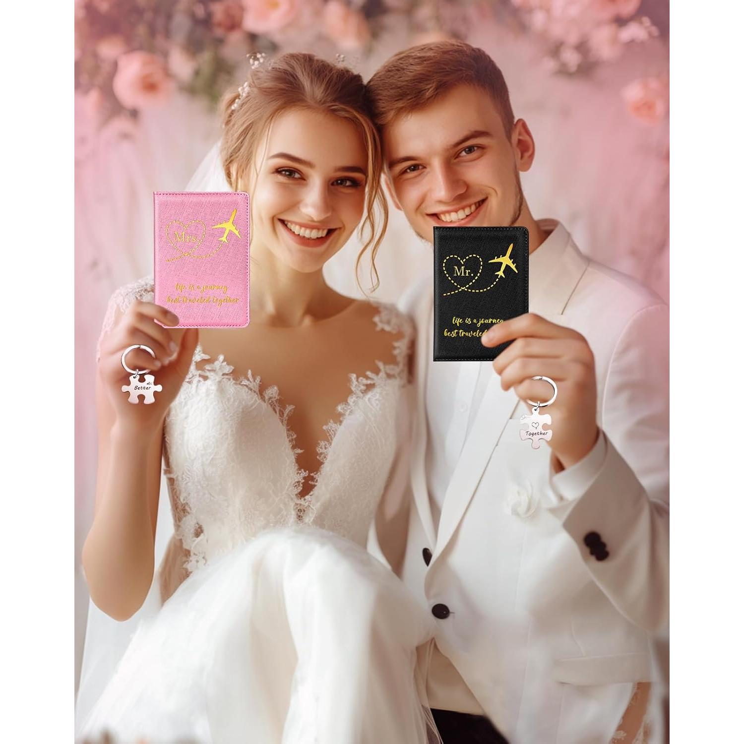 Estuche de Pasaporte Slohif Sr. y Sra. Cuero Vegano Rosa Negro