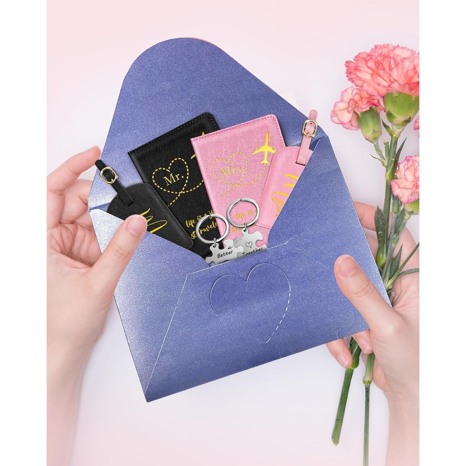 Estuche de Pasaporte Slohif Sr. y Sra. Cuero Vegano Rosa Negro