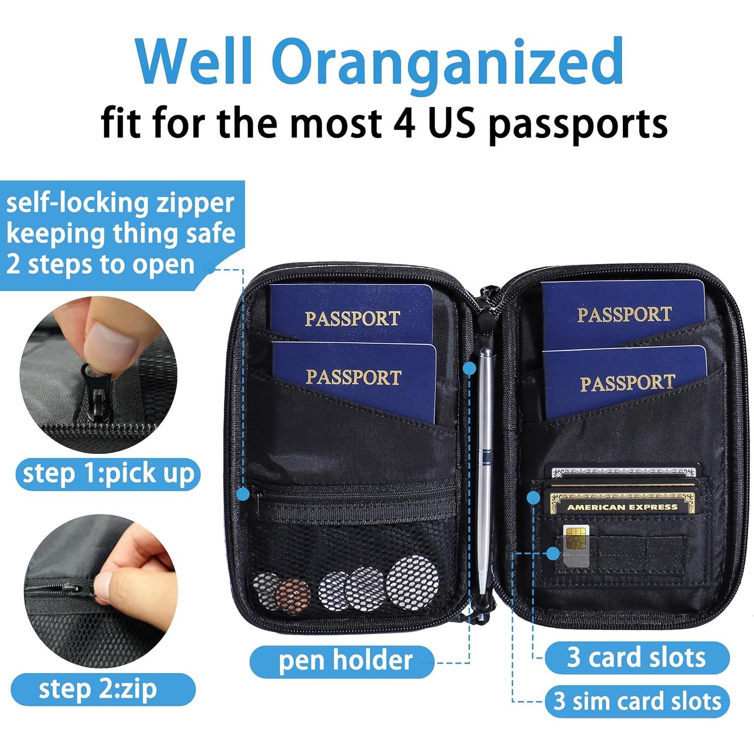 Billetera de Pasaporte Familiar BOLSA de GREEN Negra RFID