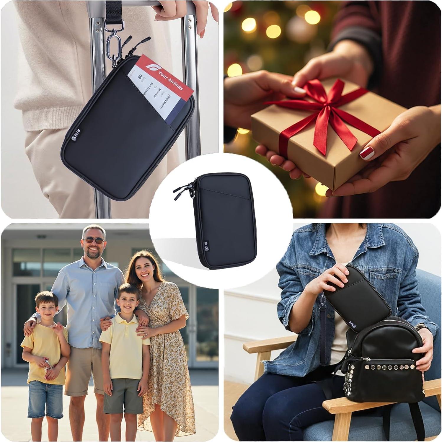 Billetera de Pasaporte Familiar BOLSA de GREEN Negra RFID