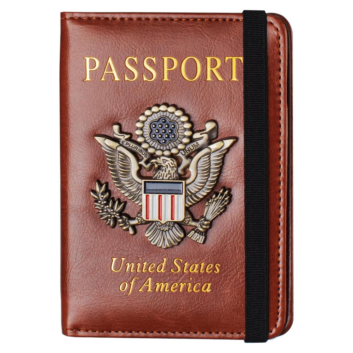 Funda de Pasaporte RFID Marrón con Organizador de Tarjetas