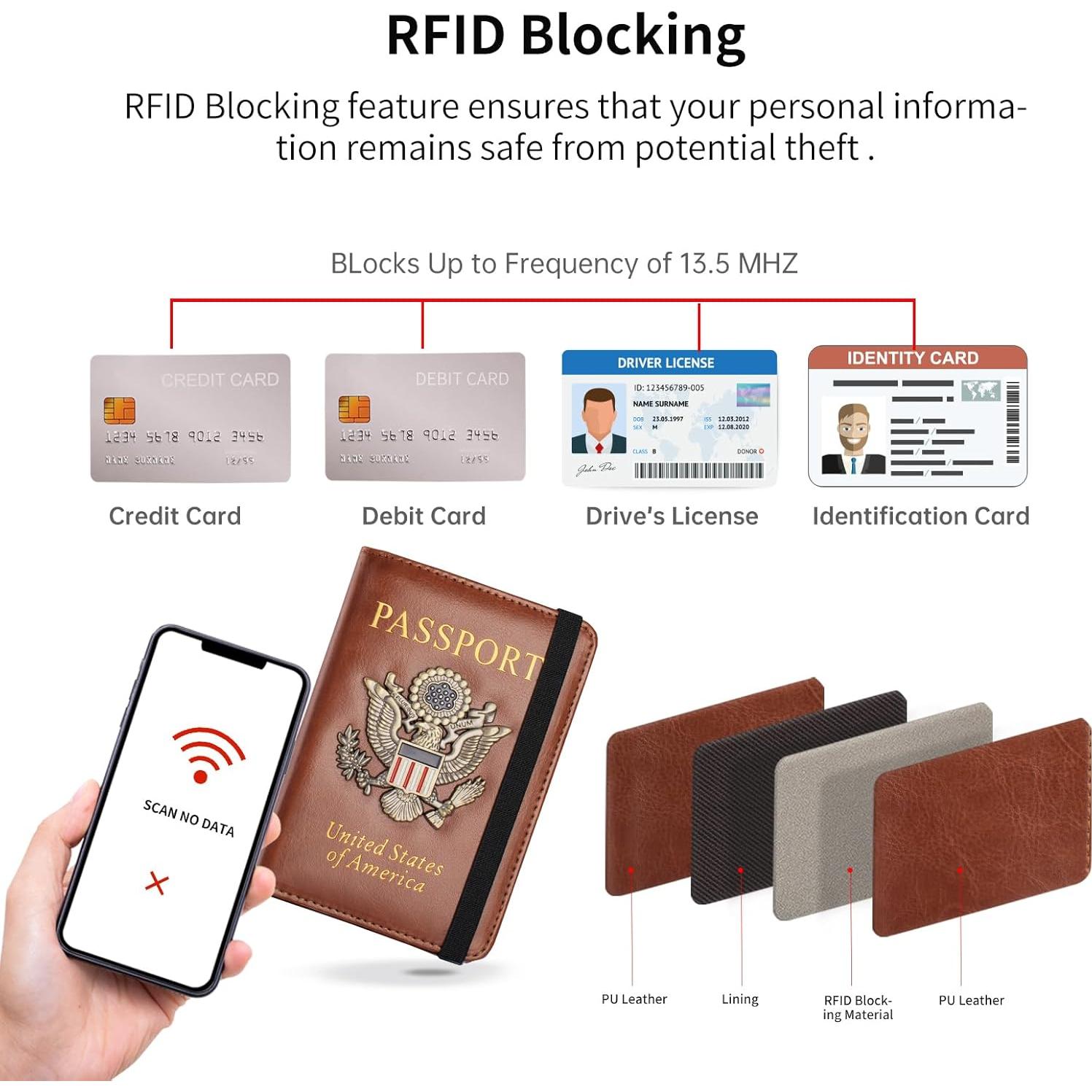 Funda de Pasaporte RFID Marrón con Organizador de Tarjetas