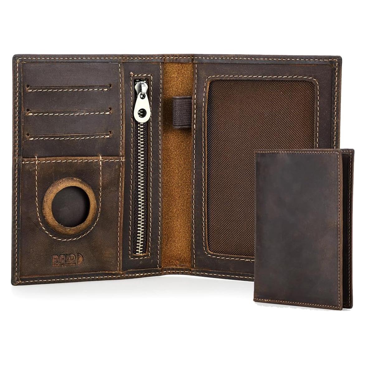 Portafolio de Pasaporte de Cuero Crazy Horse CONTACT'S RFID