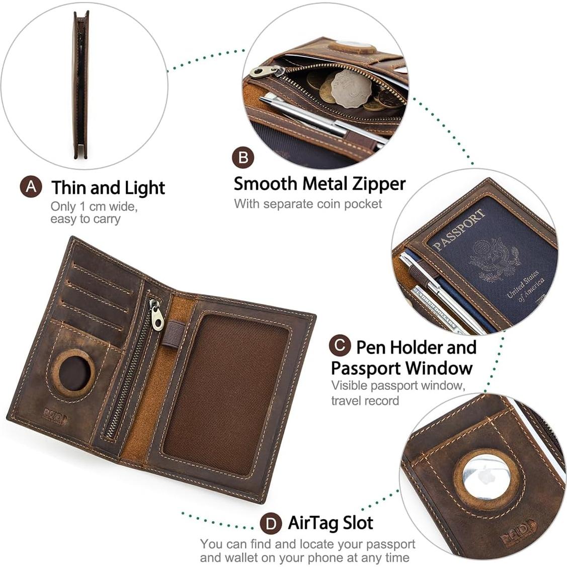 Portafolio de Pasaporte de Cuero Crazy Horse CONTACT'S RFID