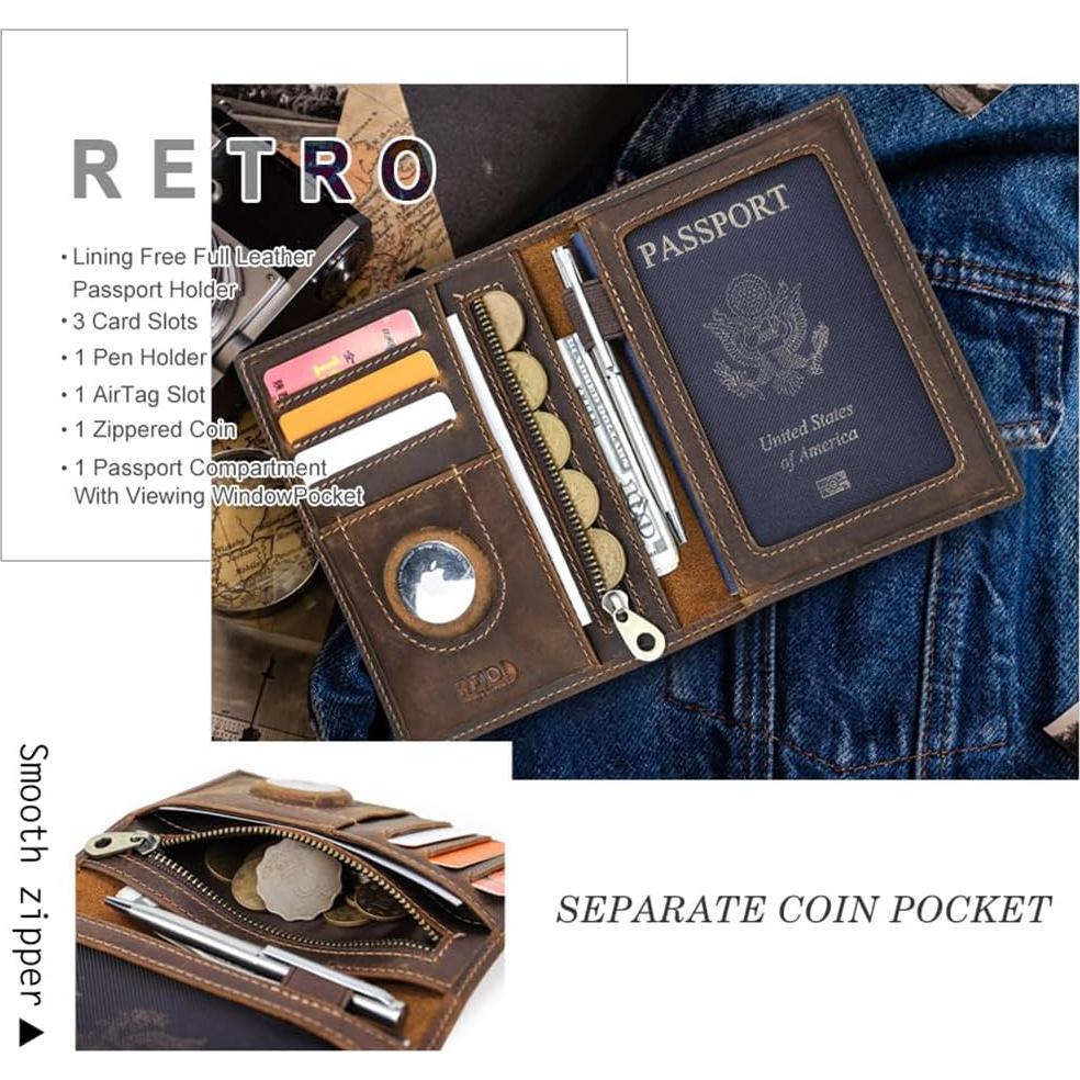 Portafolio de Pasaporte de Cuero Crazy Horse CONTACT'S RFID