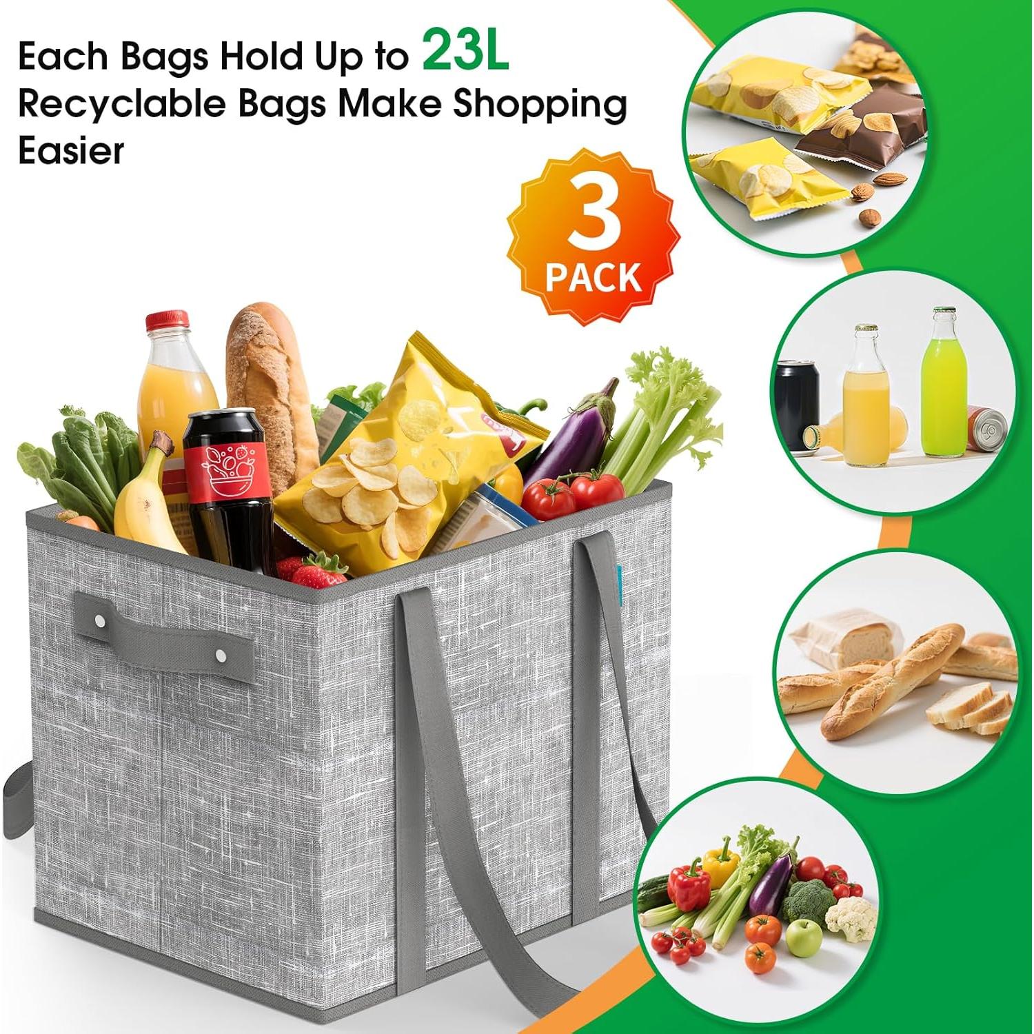 Bolsas de Compras Reutilizables Fab Totes 3 PCS Gris 23L