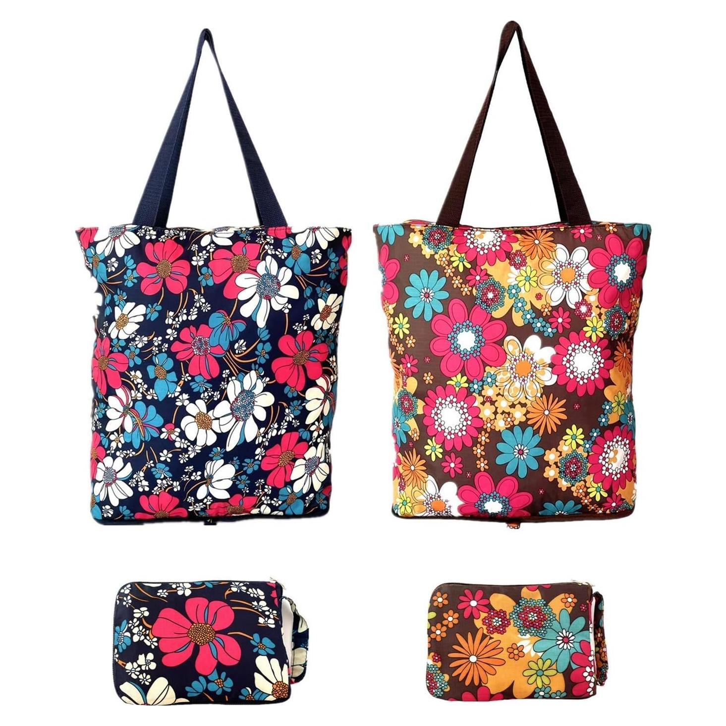 Bolsas de Compras Reutilizables Konish 2 Piezas Floral 40.6x39.1 cm