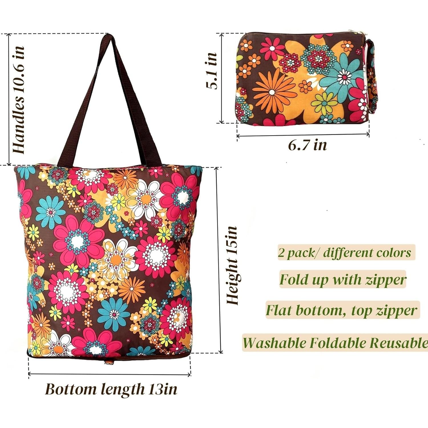 Bolsas de Compras Reutilizables Konish 2 Piezas Floral 40.6x39.1 cm