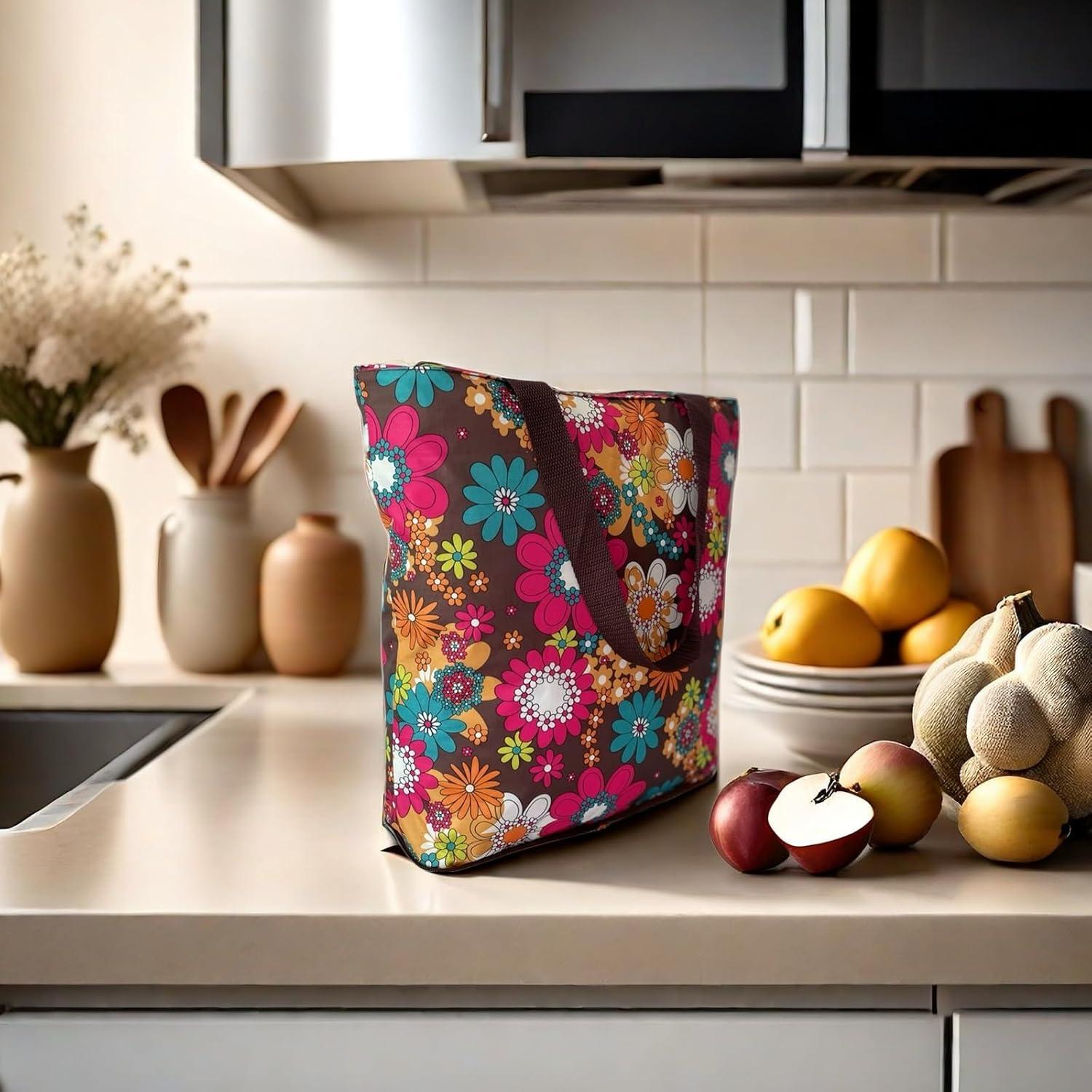 Bolsas de Compras Reutilizables Konish 2 Piezas Floral 40.6x39.1 cm