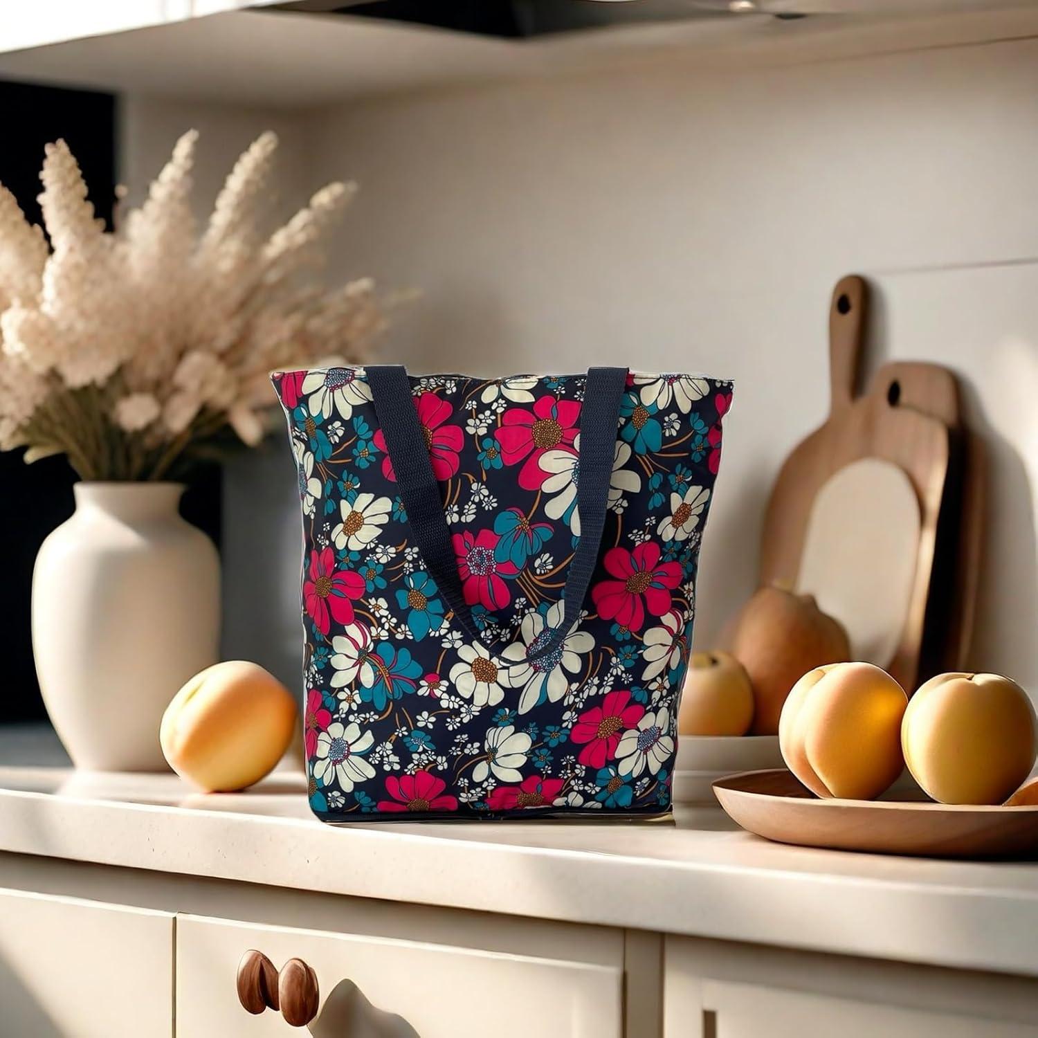 Bolsas de Compras Reutilizables Konish 2 Piezas Floral 40.6x39.1 cm