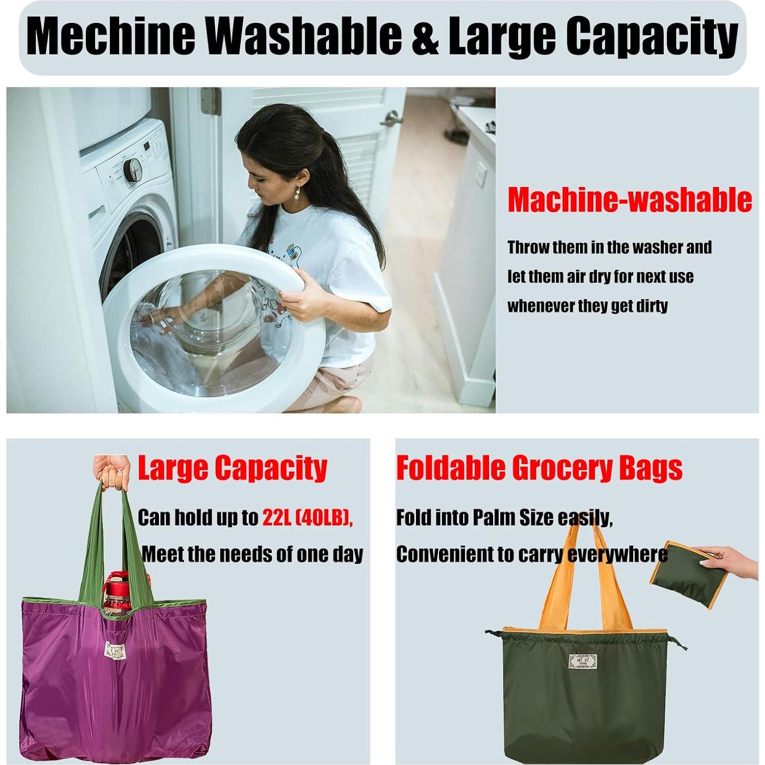 Paquete de 4 Bolsas de Compras Reutilizables XKE-X 24L