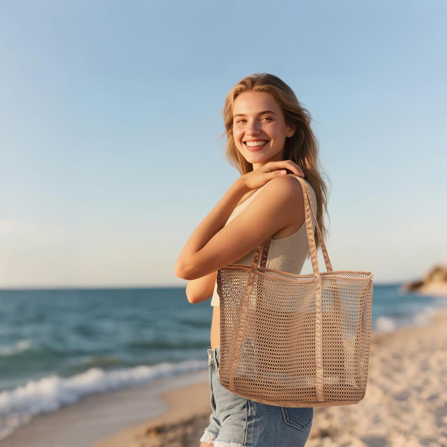 Bolsa de Playa Grande Plegable para Mujeres - Tote de Malla