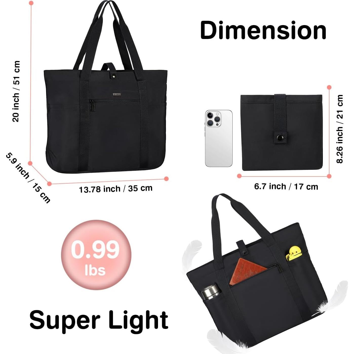 Bolsa Tote Voova Negra Plegable 51x35x15cm para Mujeres