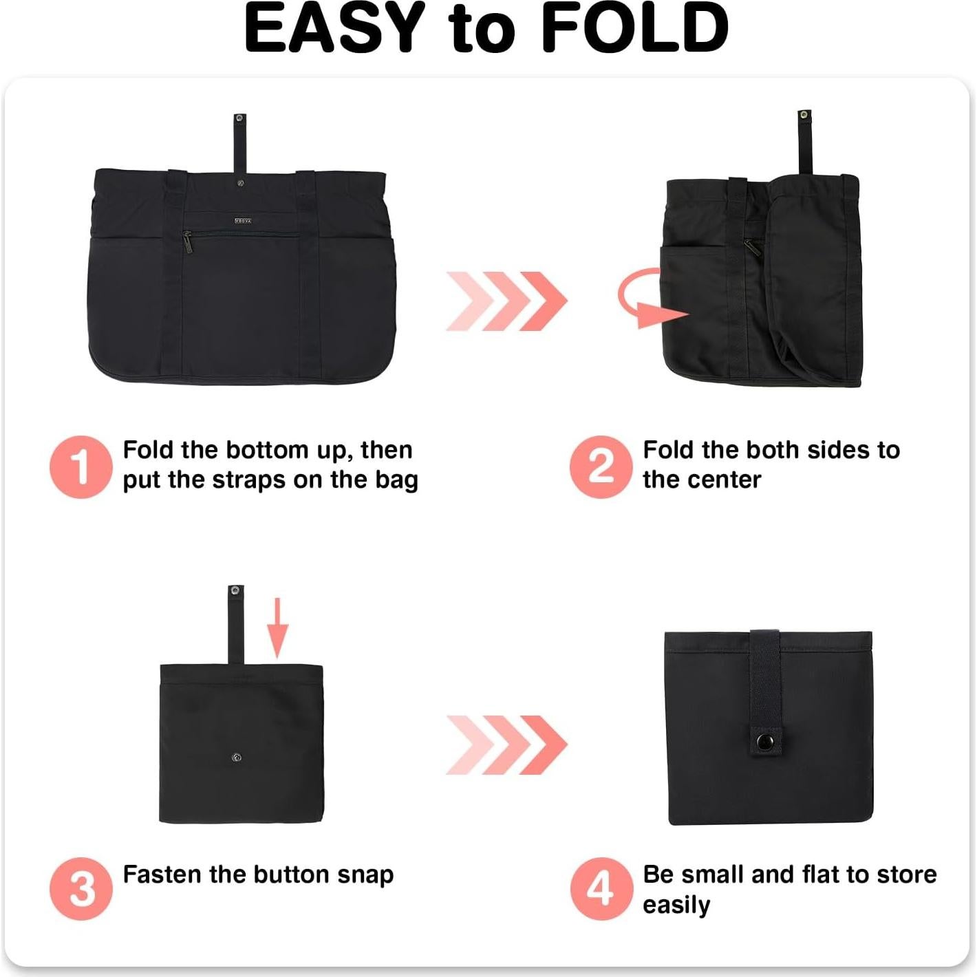 Bolsa Tote Voova Negra Plegable 51x35x15cm para Mujeres