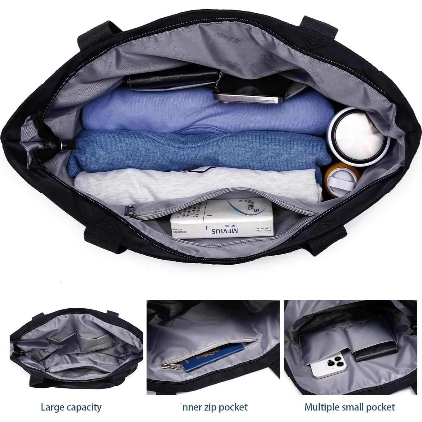 Bolsa de mano plegable ETidy negra impermeable 37x11x39cm