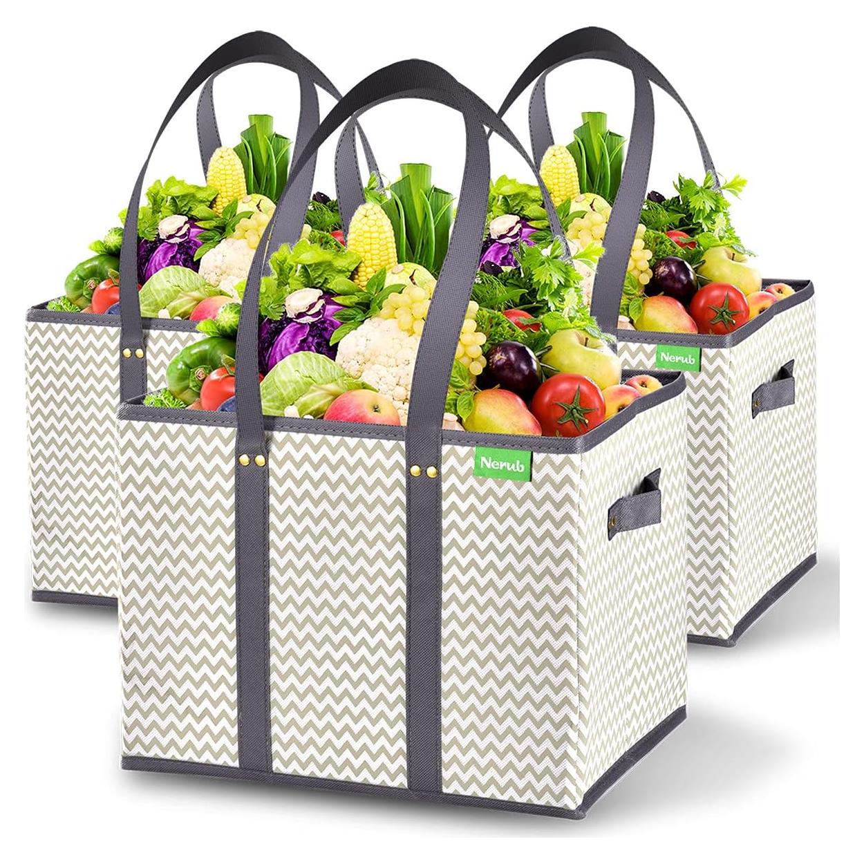 Bolsas de Compras Reutilizables NERUB - Paquete de 3 Grandes Grises