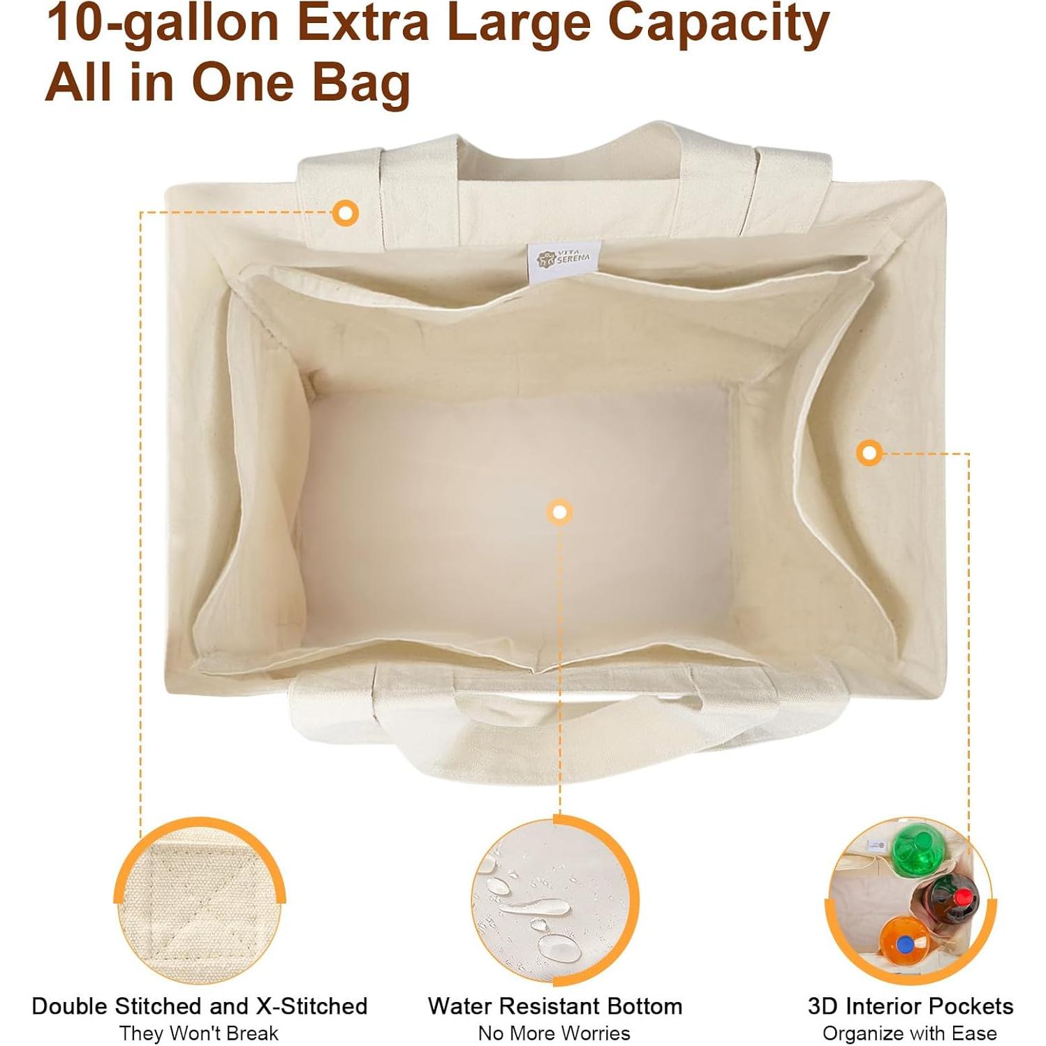 Bolsas de Compras de Lona VitaSerena - Paquete de 3, 37.85L