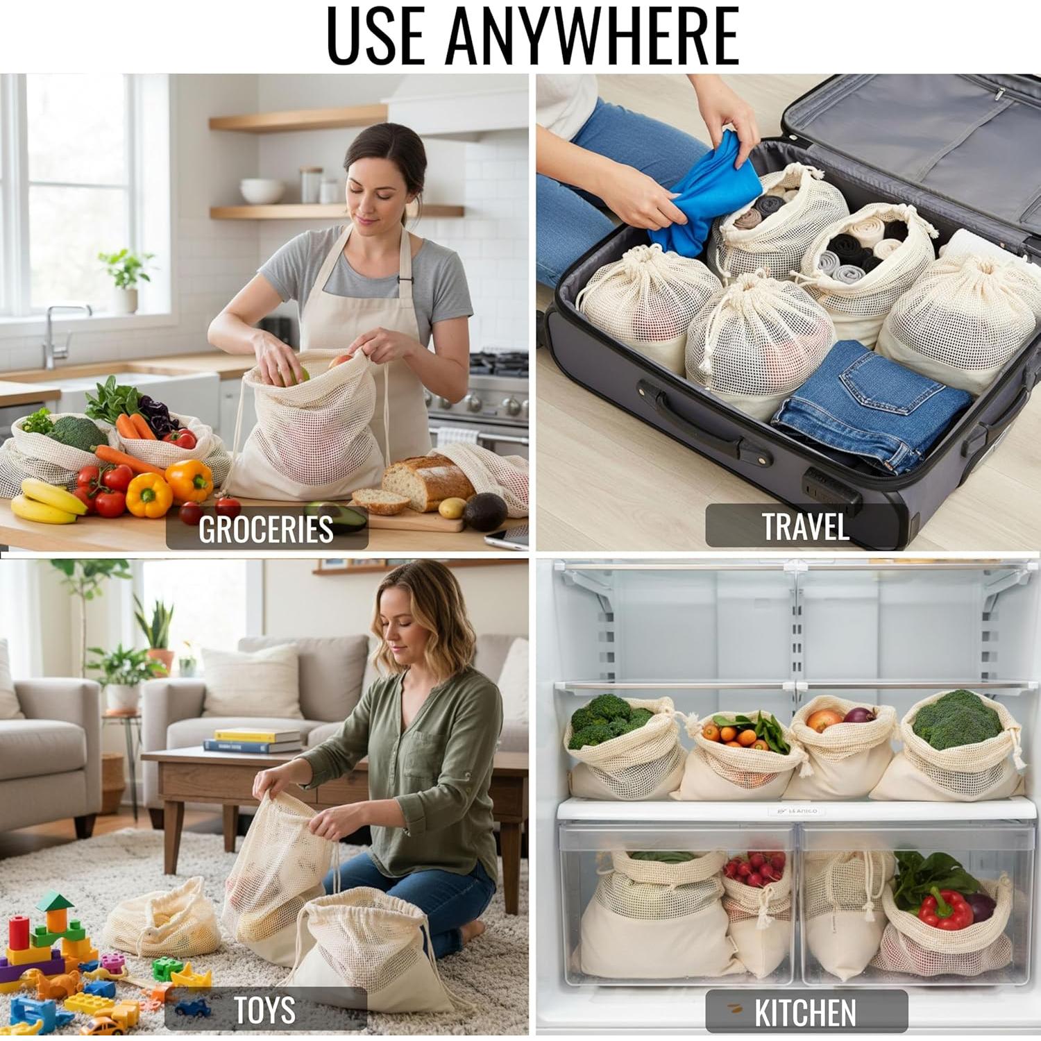 Bolsas Reutilizables Leafico XL 35.56x45.72 cm 6 Pcs Algodón