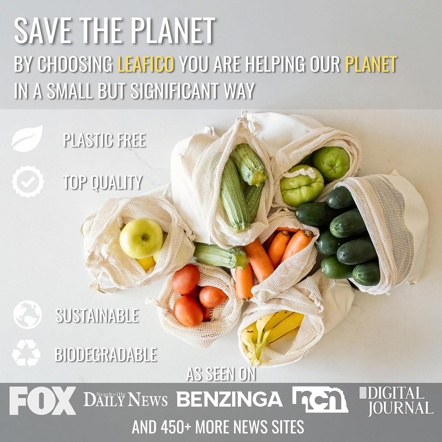 Bolsas Reutilizables Leafico XL 35.56x45.72 cm 6 Pcs Algodón