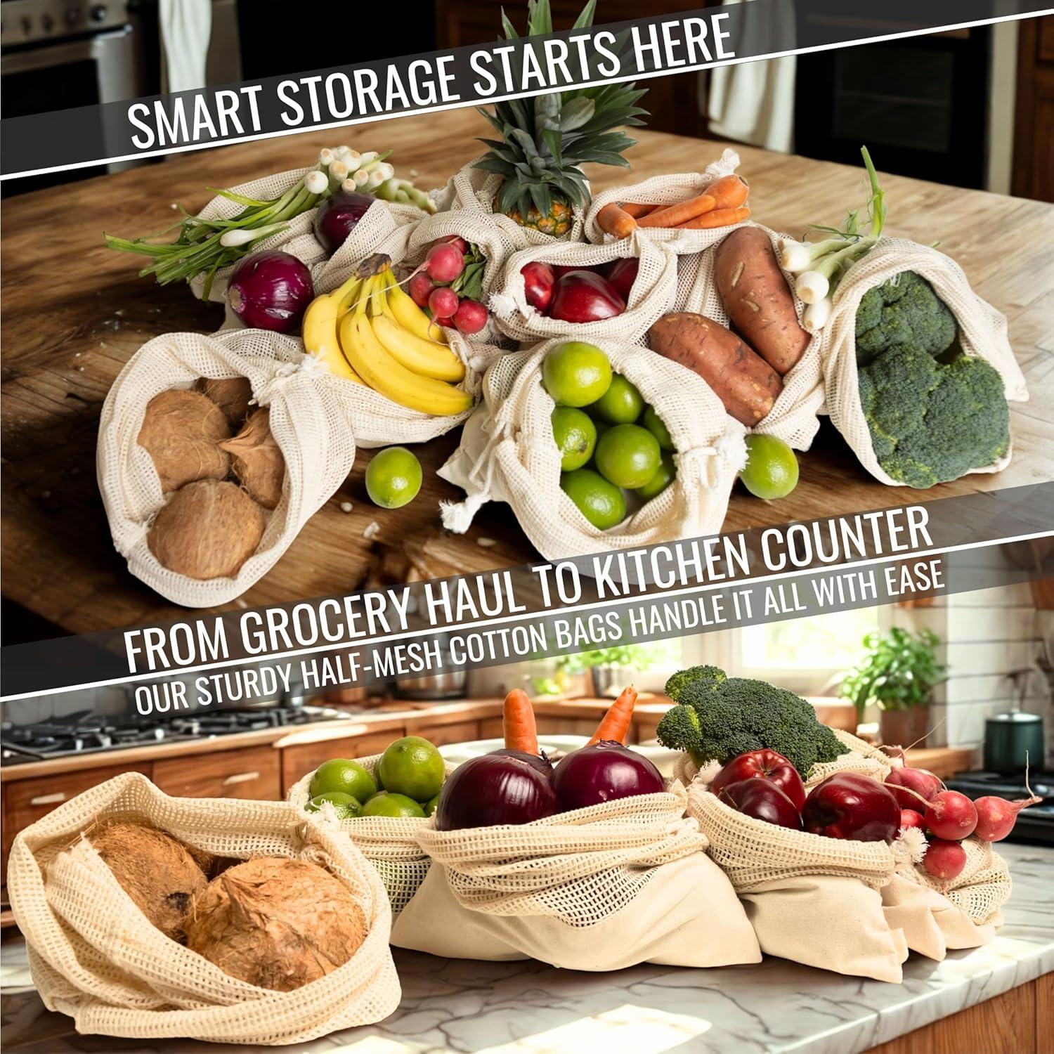 Bolsas Reutilizables Leafico XL 35.56x45.72 cm 6 Pcs Algodón