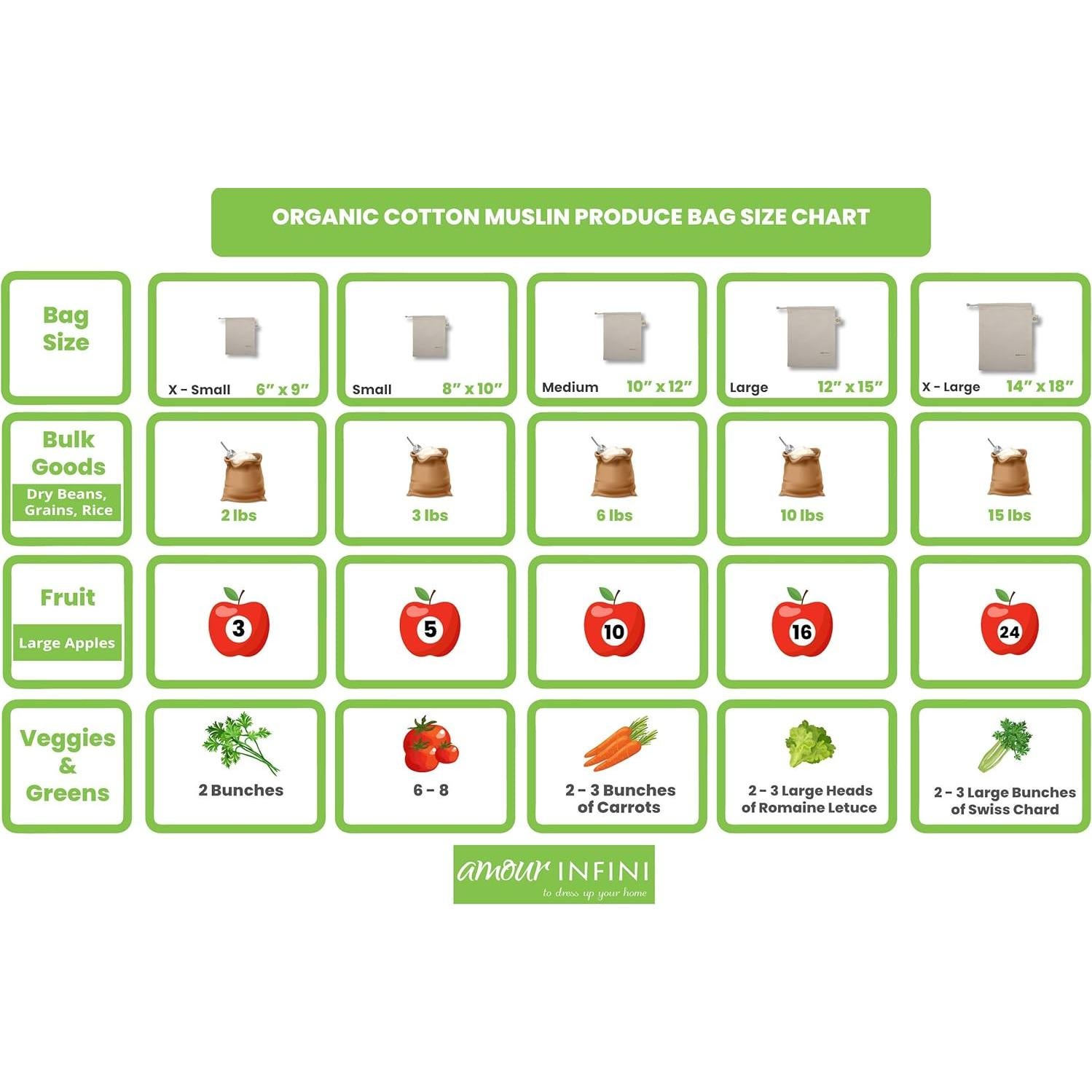 Bolsas Reutilizables de Algodón Orgánico AMOUR INFINI - Set 6