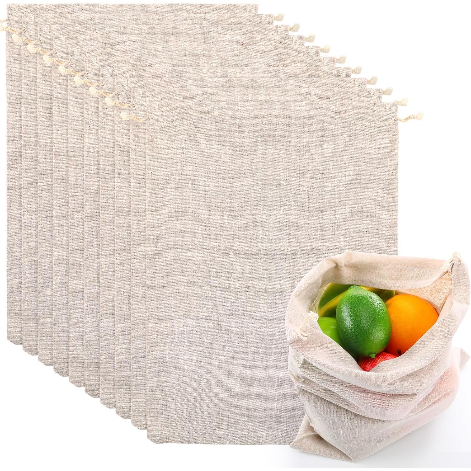 Woanger 10 Bolsas Reutilizables de Algodón 30x40 cm - X-Large