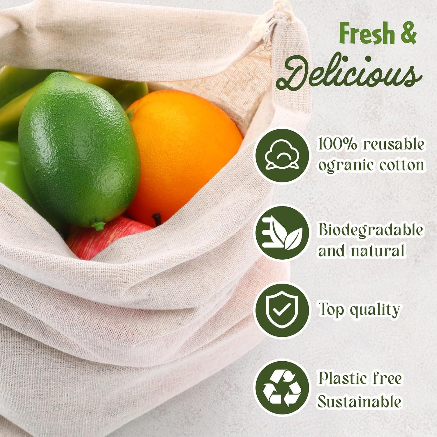 Woanger 10 Bolsas Reutilizables de Algodón 30x40 cm - X-Large