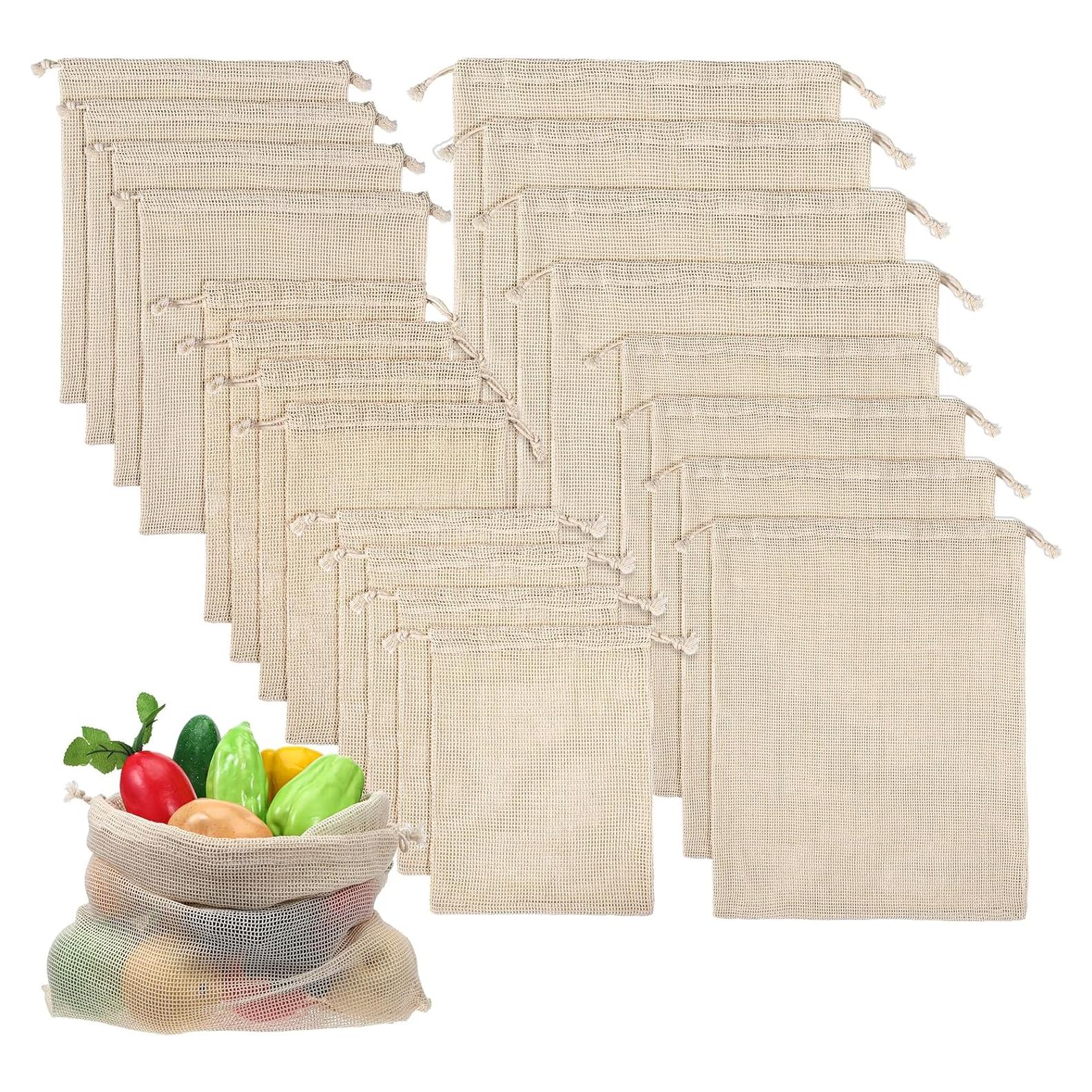 Paquete de 20 Bolsas de Malla de Algodón Reutilizables 45x35cm