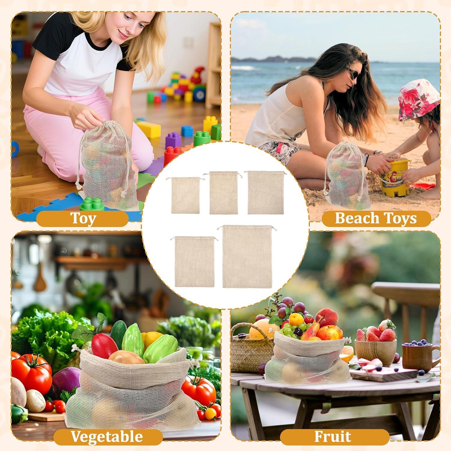 Paquete de 20 Bolsas de Malla de Algodón Reutilizables 45x35cm