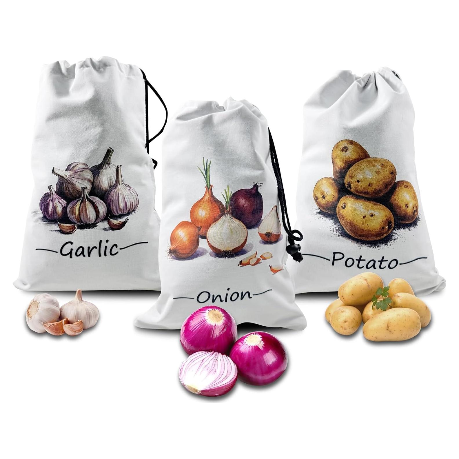 Paquete de 3 bolsas de almacenamiento de vegetales SSQMartt - Lona blanca