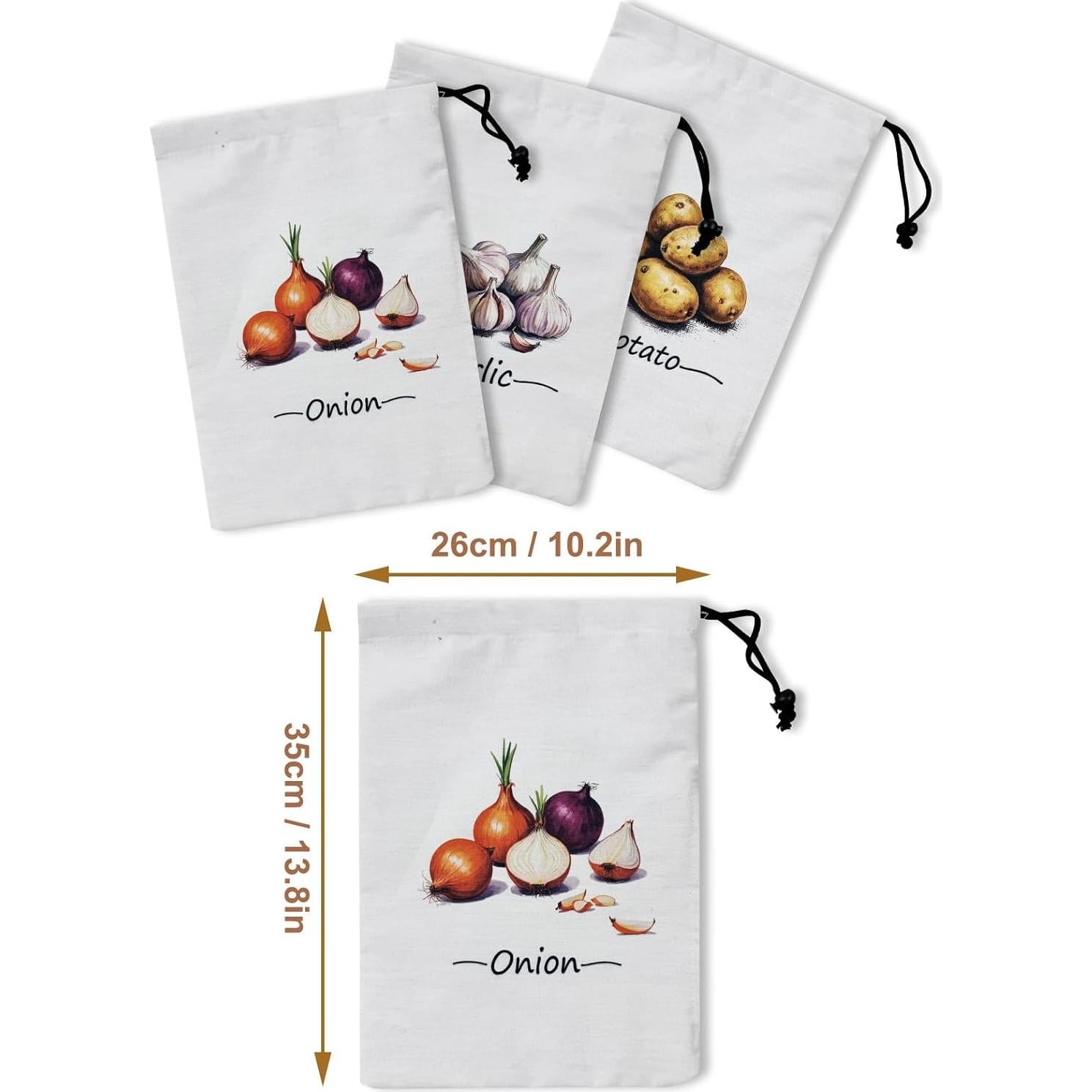 Paquete de 3 bolsas de almacenamiento de vegetales SSQMartt - Lona blanca