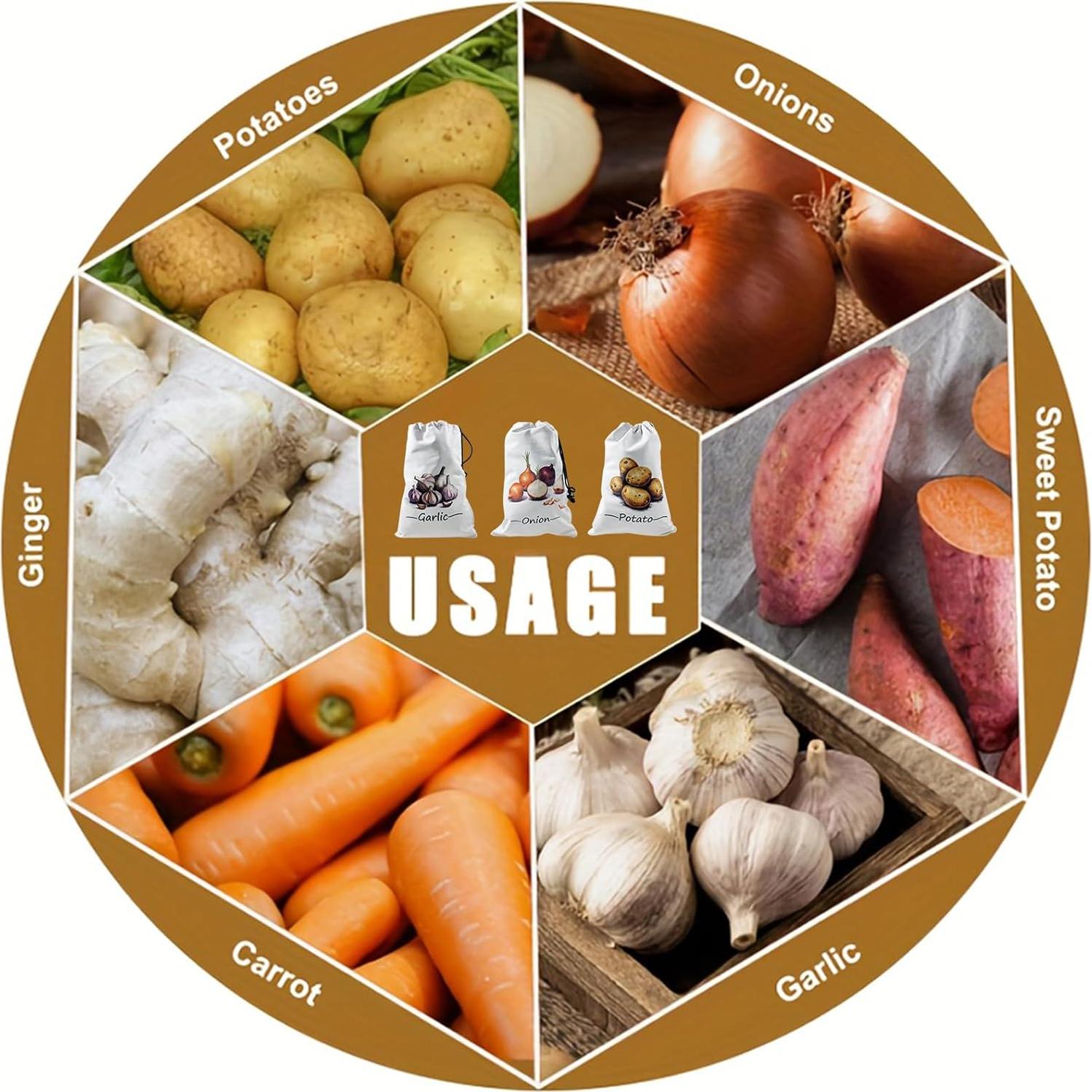 Paquete de 3 bolsas de almacenamiento de vegetales SSQMartt - Lona blanca