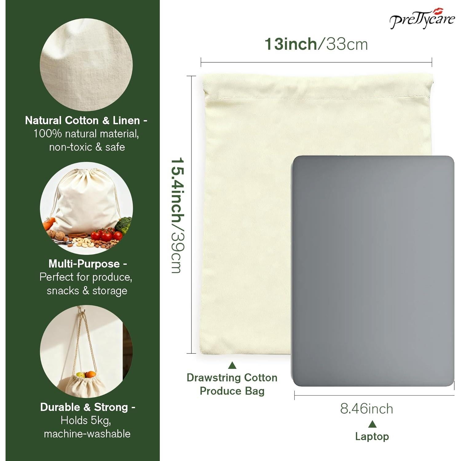 Bolsas de Almacenamiento de Algodón PrettyCare 15x33 cm - 3 Piezas