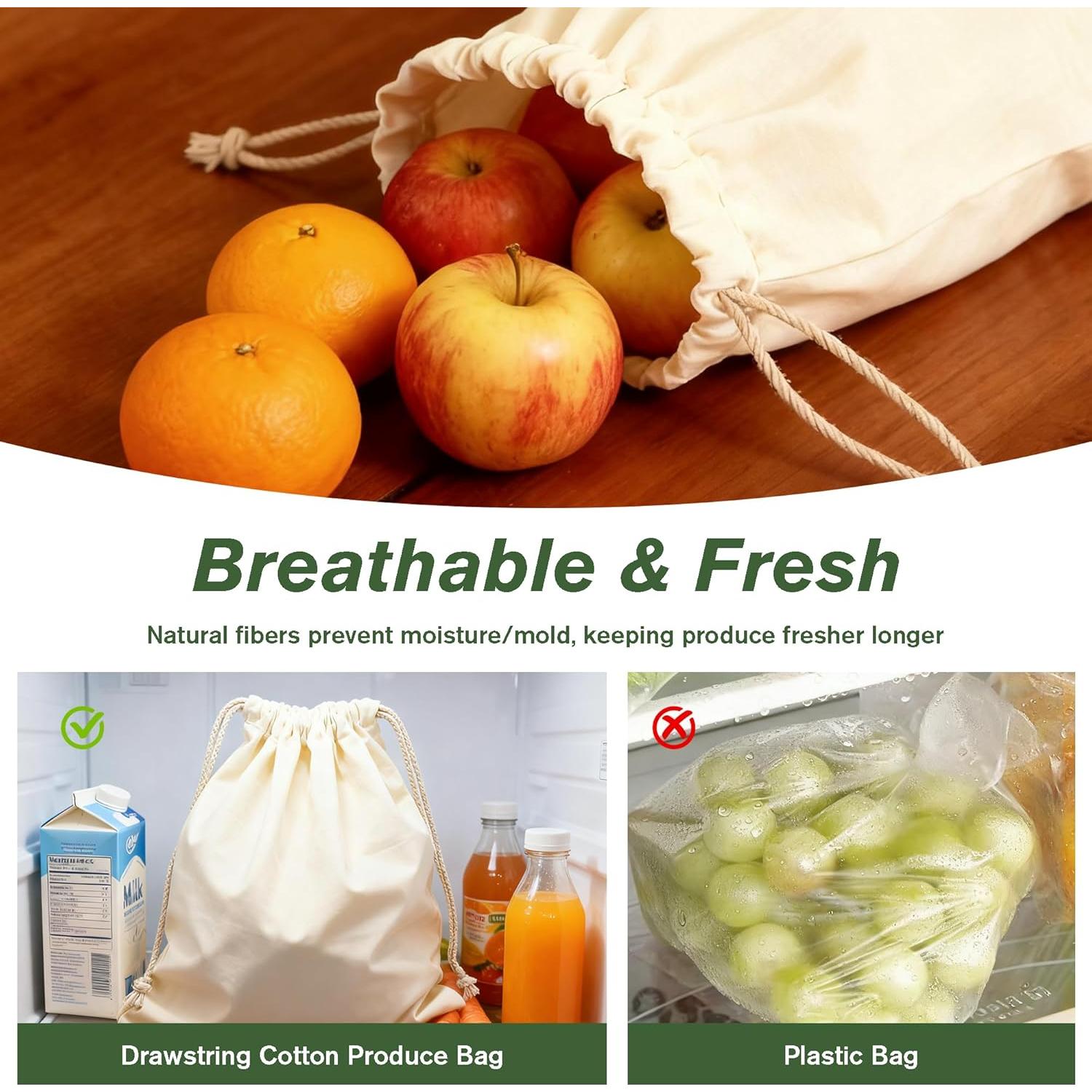 Bolsas de Almacenamiento de Algodón PrettyCare 15x33 cm - 3 Piezas