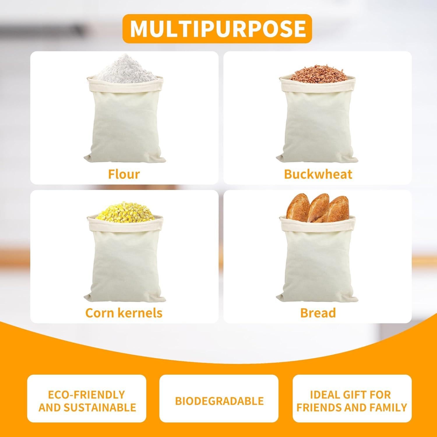 6 Bolsas de Algodón Reutilizables KEJJNYER 30x40 cm Lino Natural