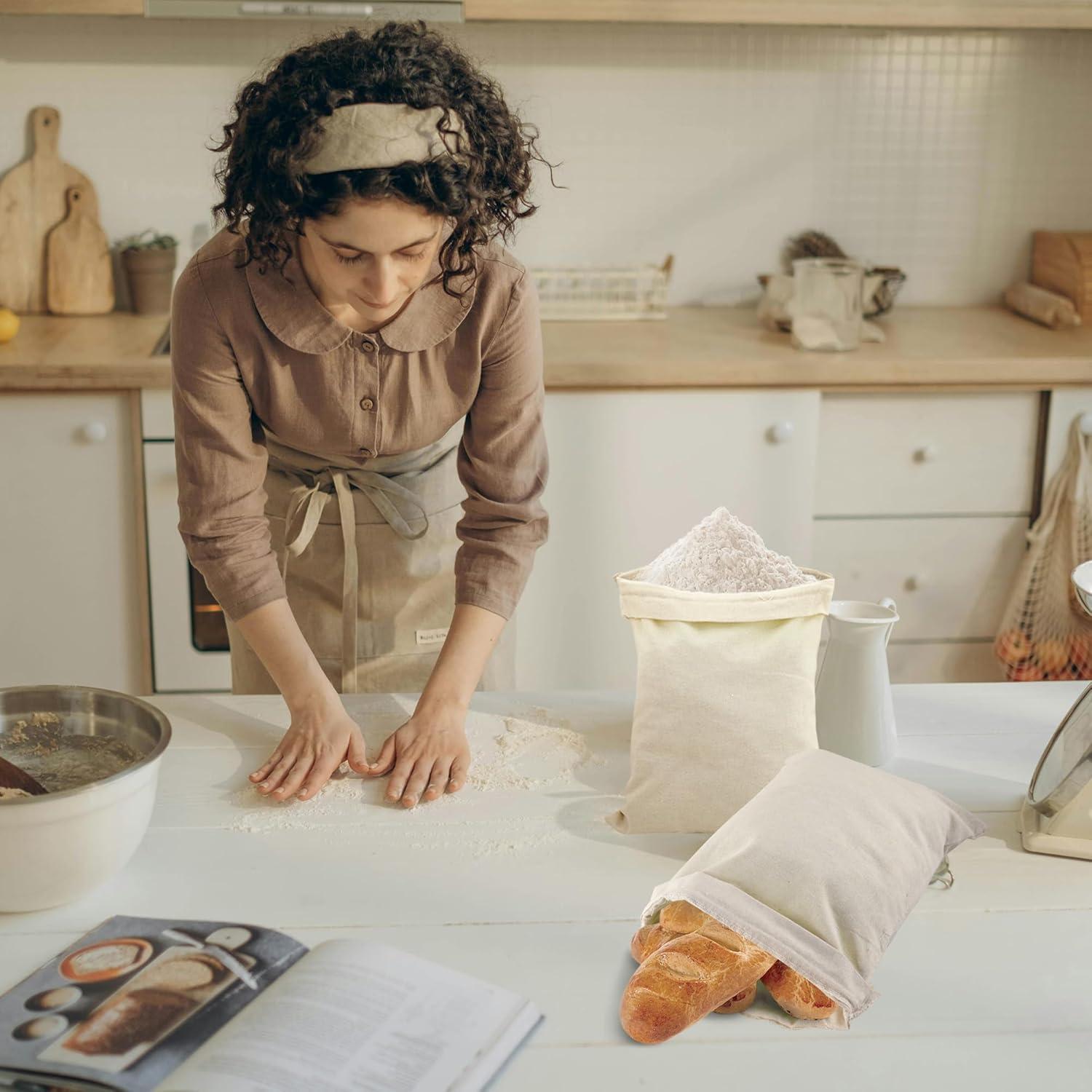 6 Bolsas de Algodón Reutilizables KEJJNYER 30x40 cm Lino Natural