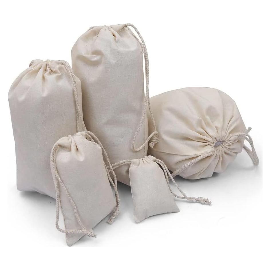 100 Bolsas de Muselina de Algodón 20x25 cm Reutilizables Premium