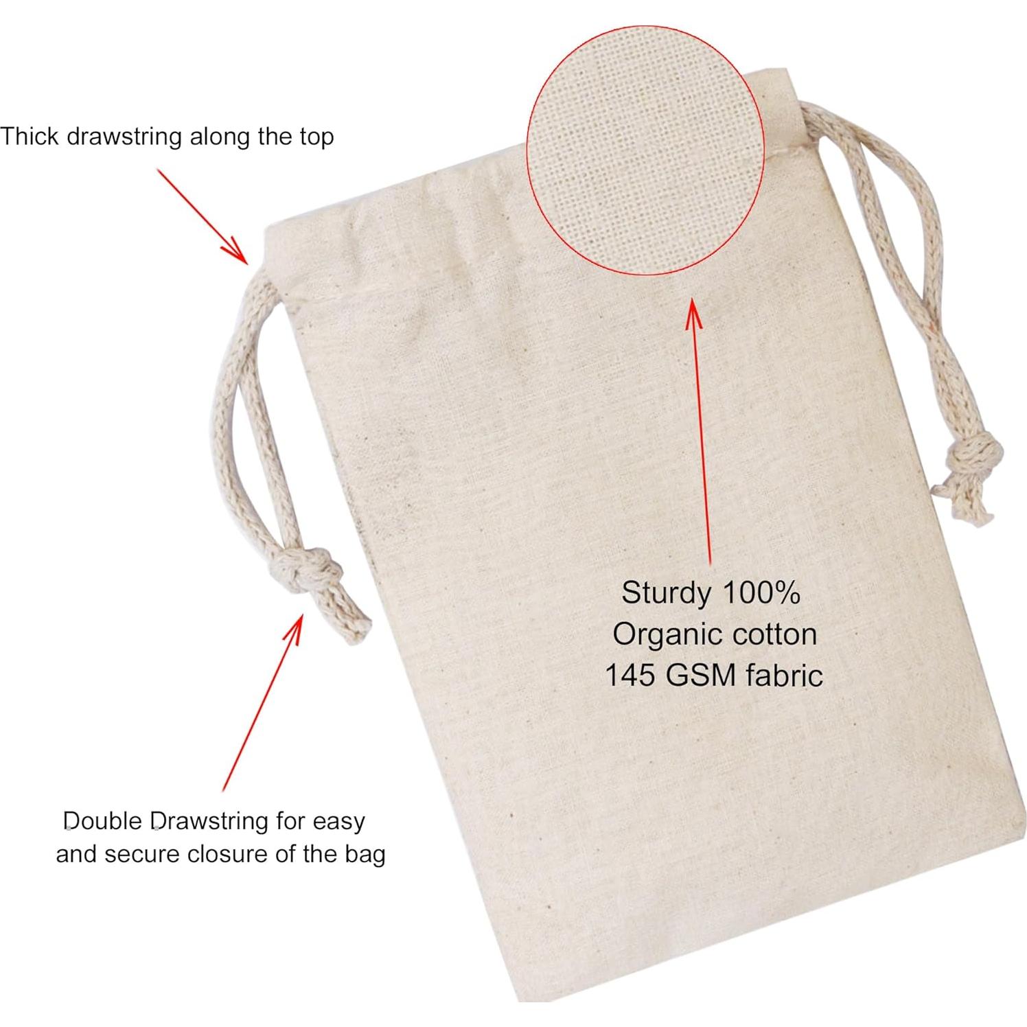 100 Bolsas de Muselina de Algodón 20x25 cm Reutilizables Premium
