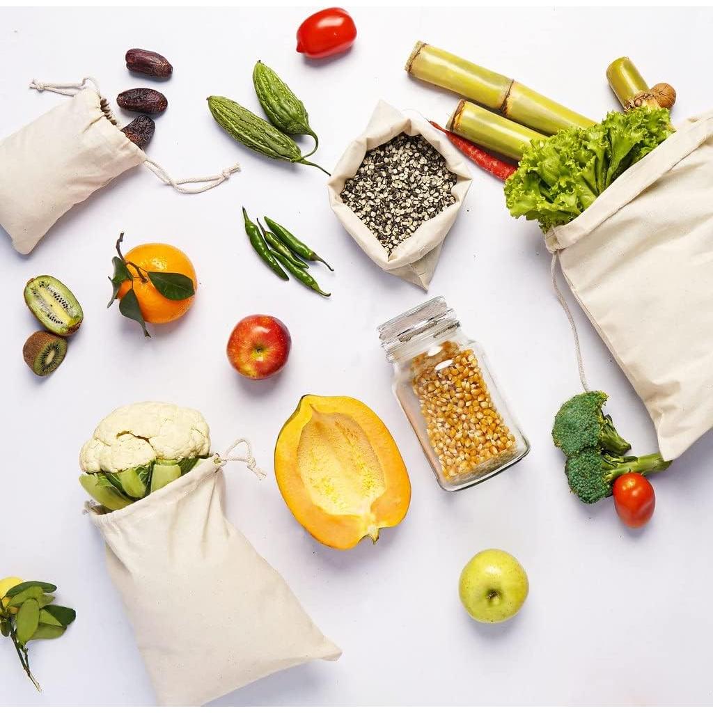 100 Bolsas de Muselina de Algodón 20x25 cm Reutilizables Premium