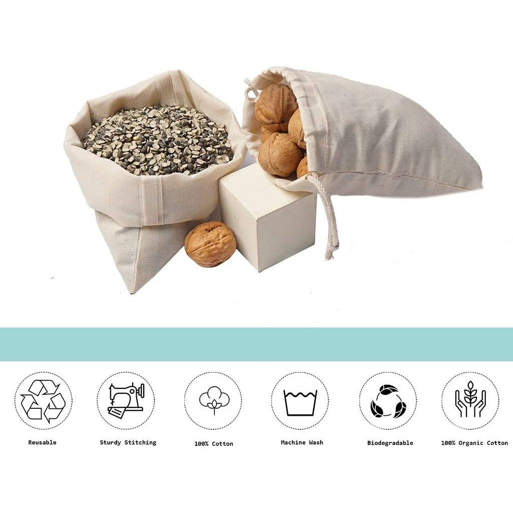 100 Bolsas de Muselina de Algodón 20x25 cm Reutilizables Premium
