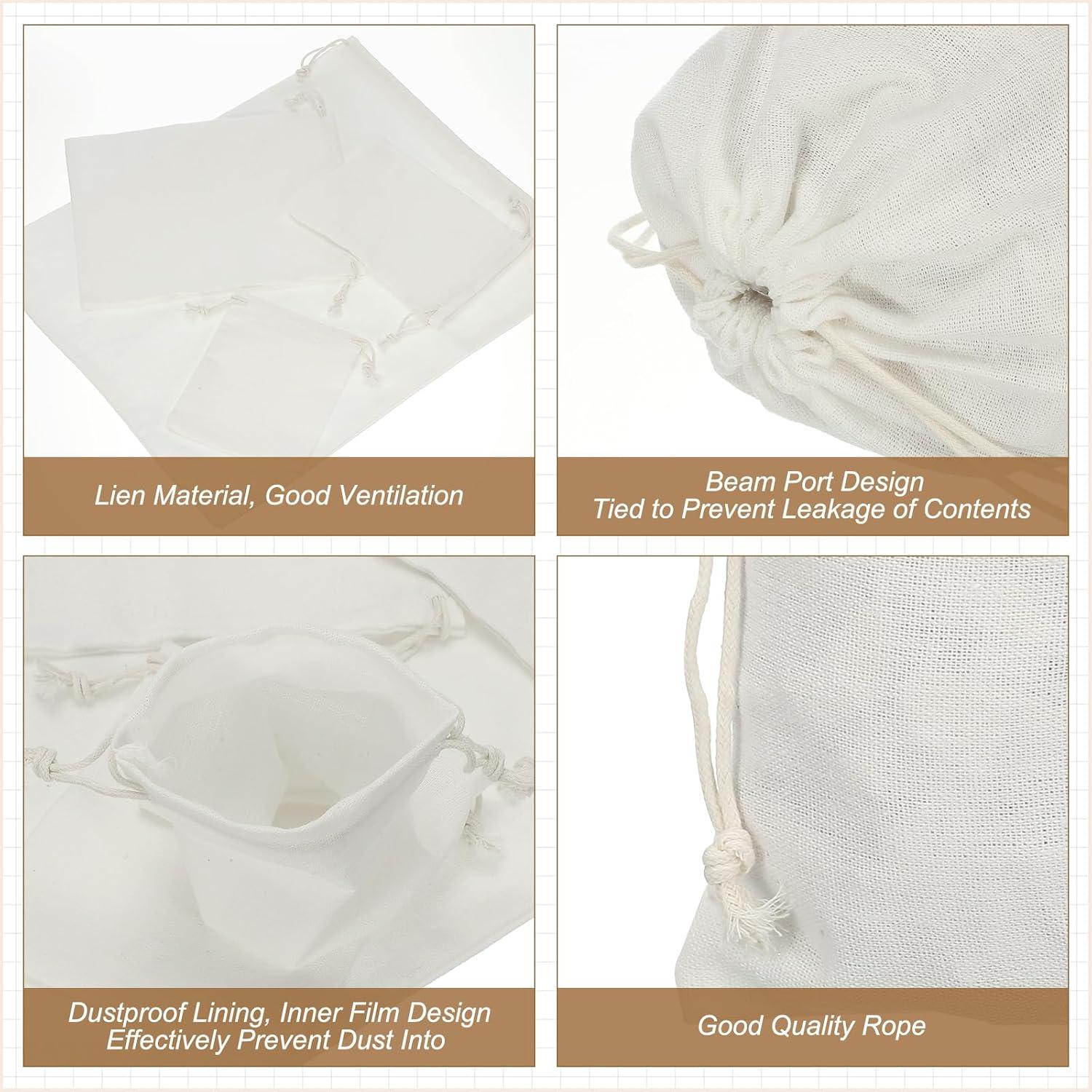 10 Bolsas de Algodón Reutilizables PATIKIL con Cierre de Cordón 25x20 cm