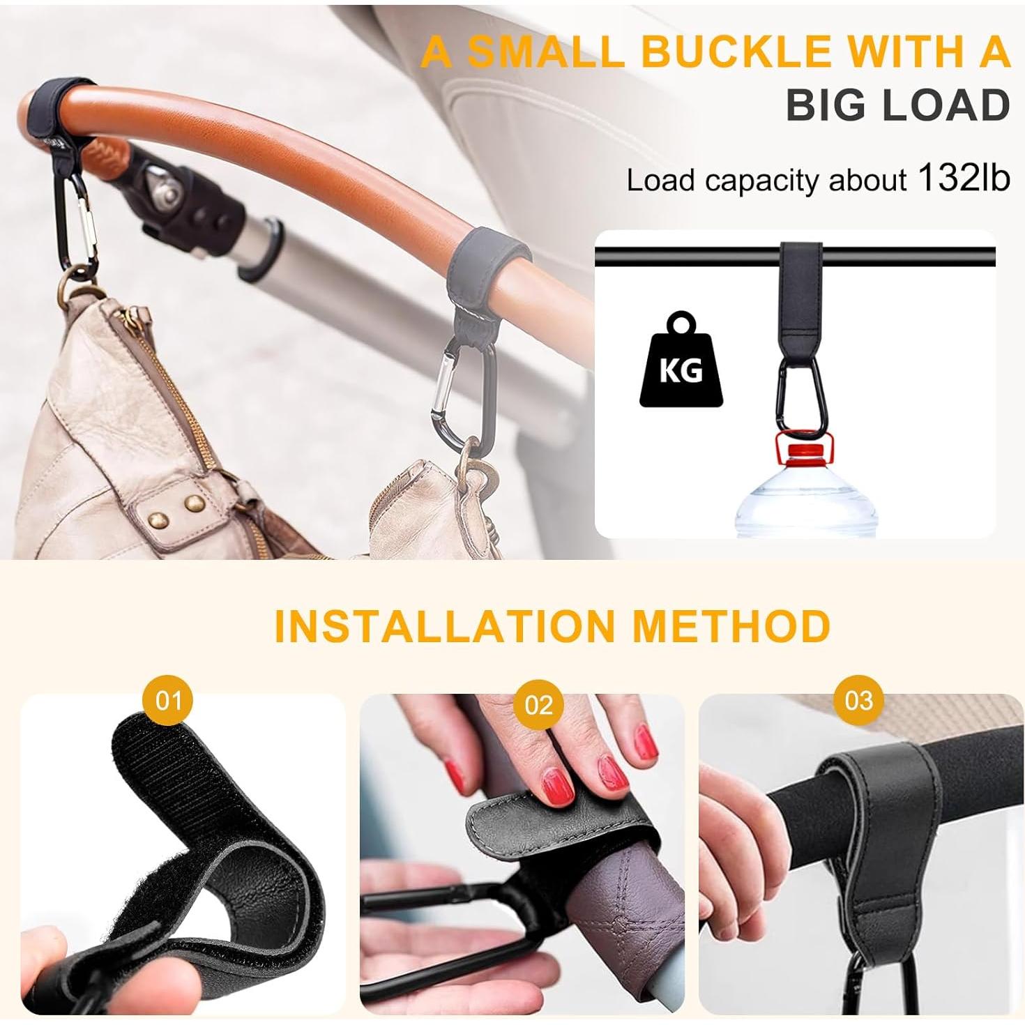 Ganchos Universales para Cochecitos 4PCS Negro - Capacidad 20kg