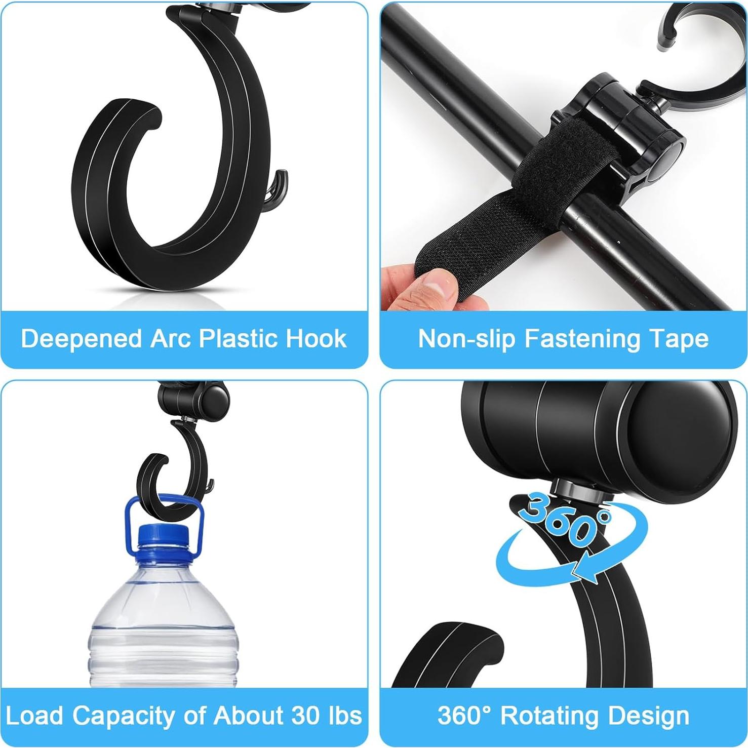 4 Ganchos Colgantes Multifuncionales para Andador - Negro