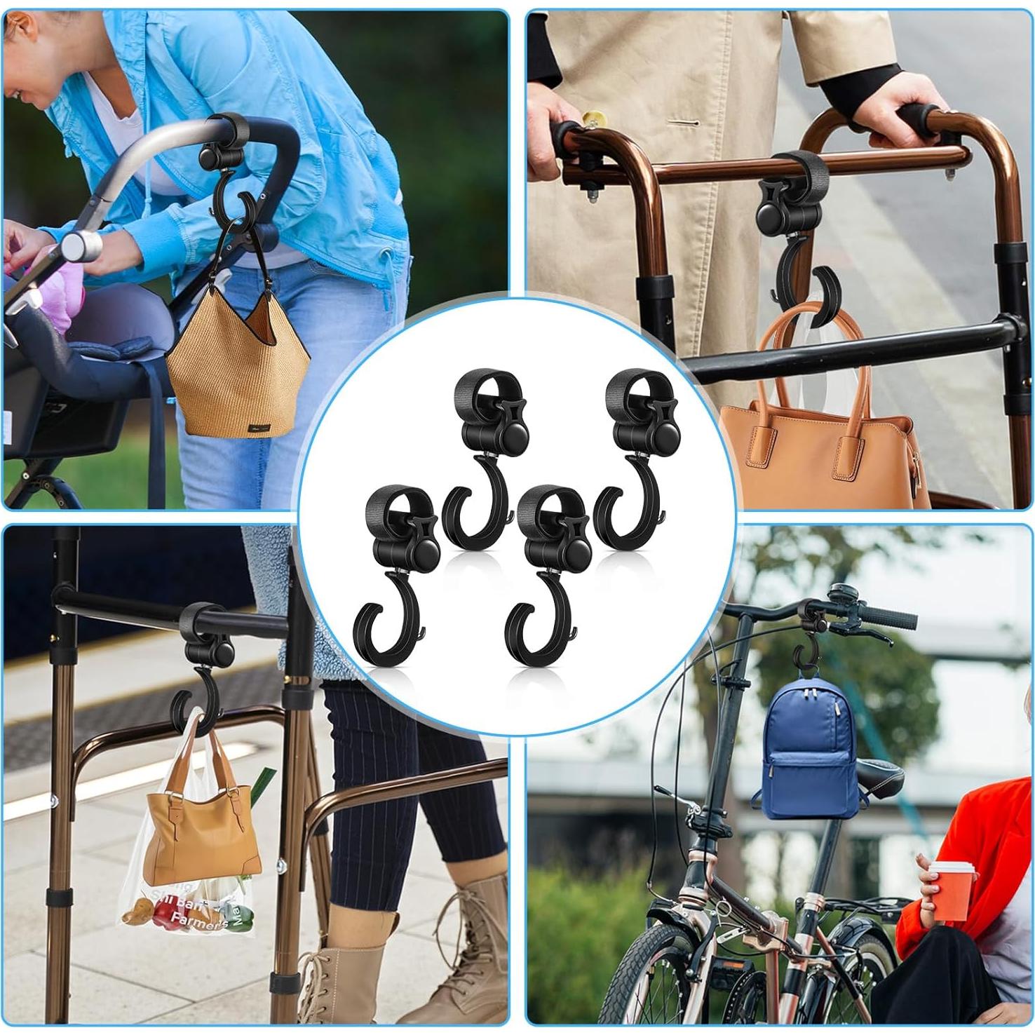 4 Ganchos Colgantes Multifuncionales para Andador - Negro