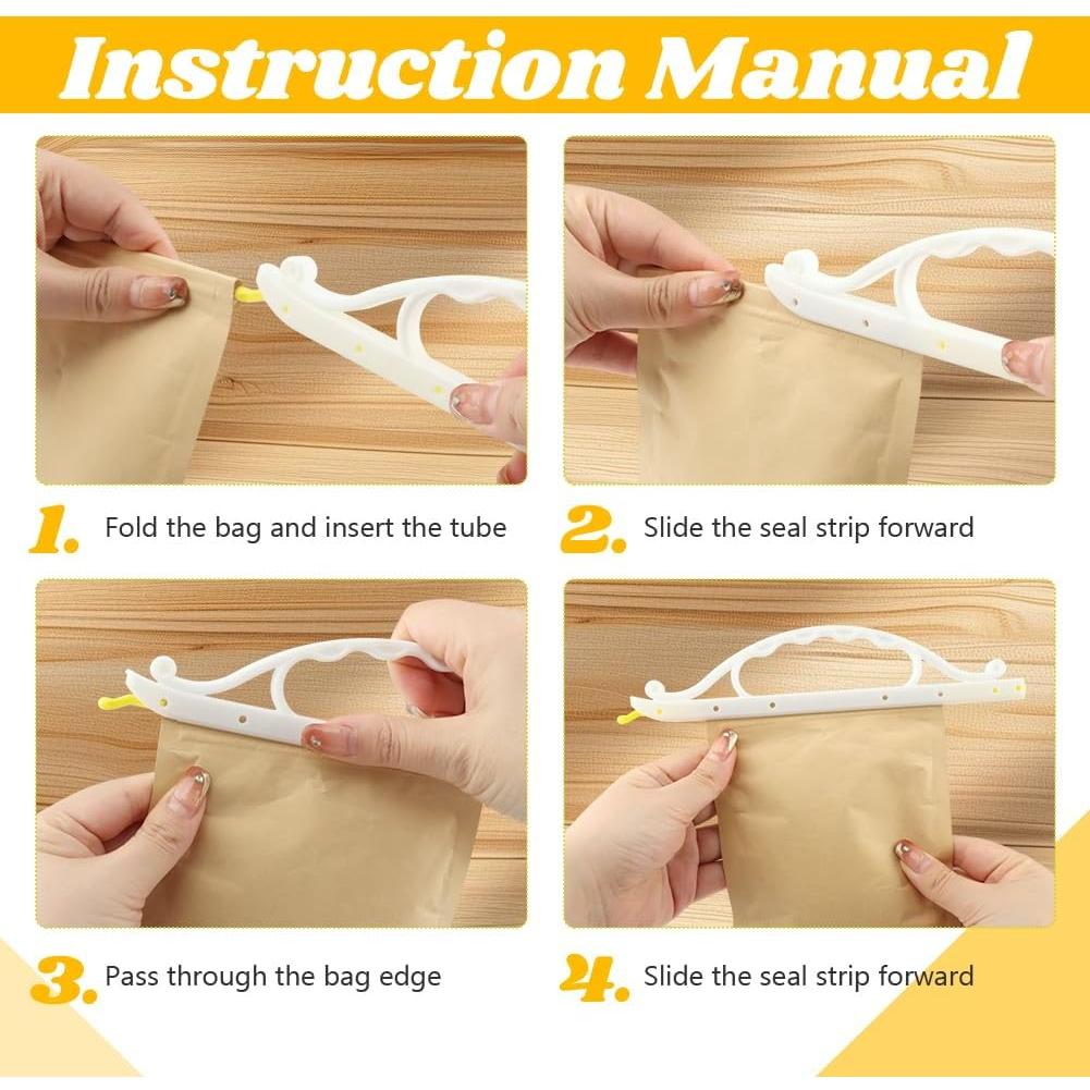 10 Clips de Sellado de Comida Kakalote - 2 Tamaños, Amarillo y Blanco