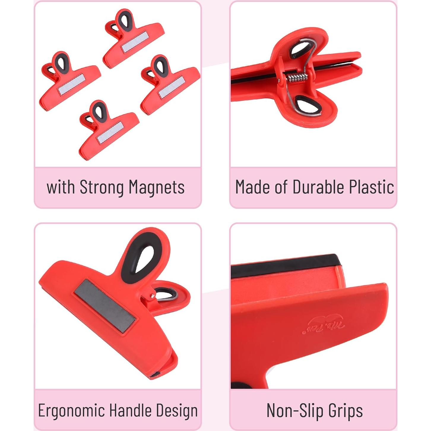 Clips Magnéticos Mr. Pen para Bolsas - Paquete de 4, 12.7 cm, Rojo