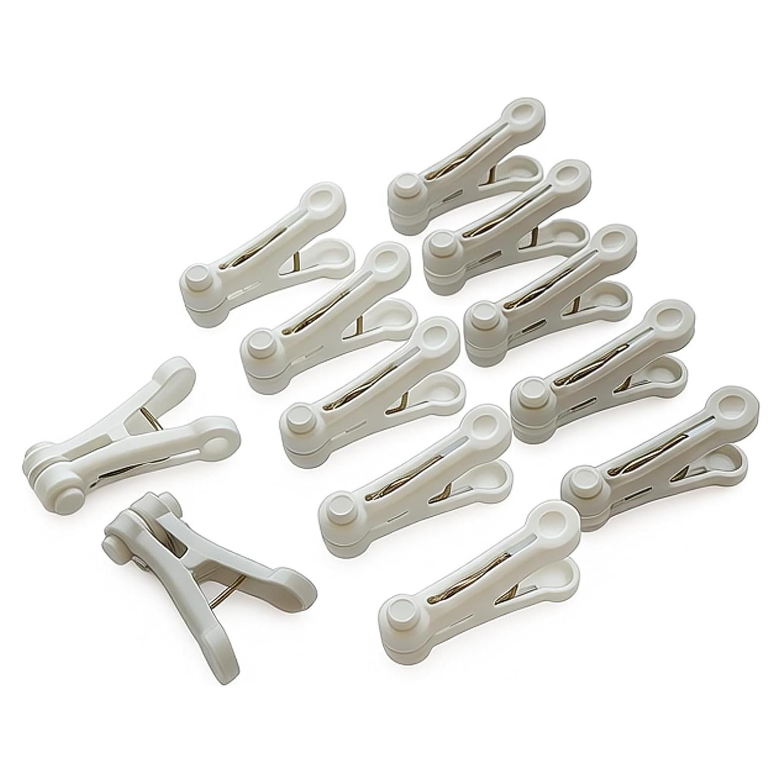 12 Pinzas de Plástico CUARUSUIKA para Ropa y Comida - Blanco y Gris