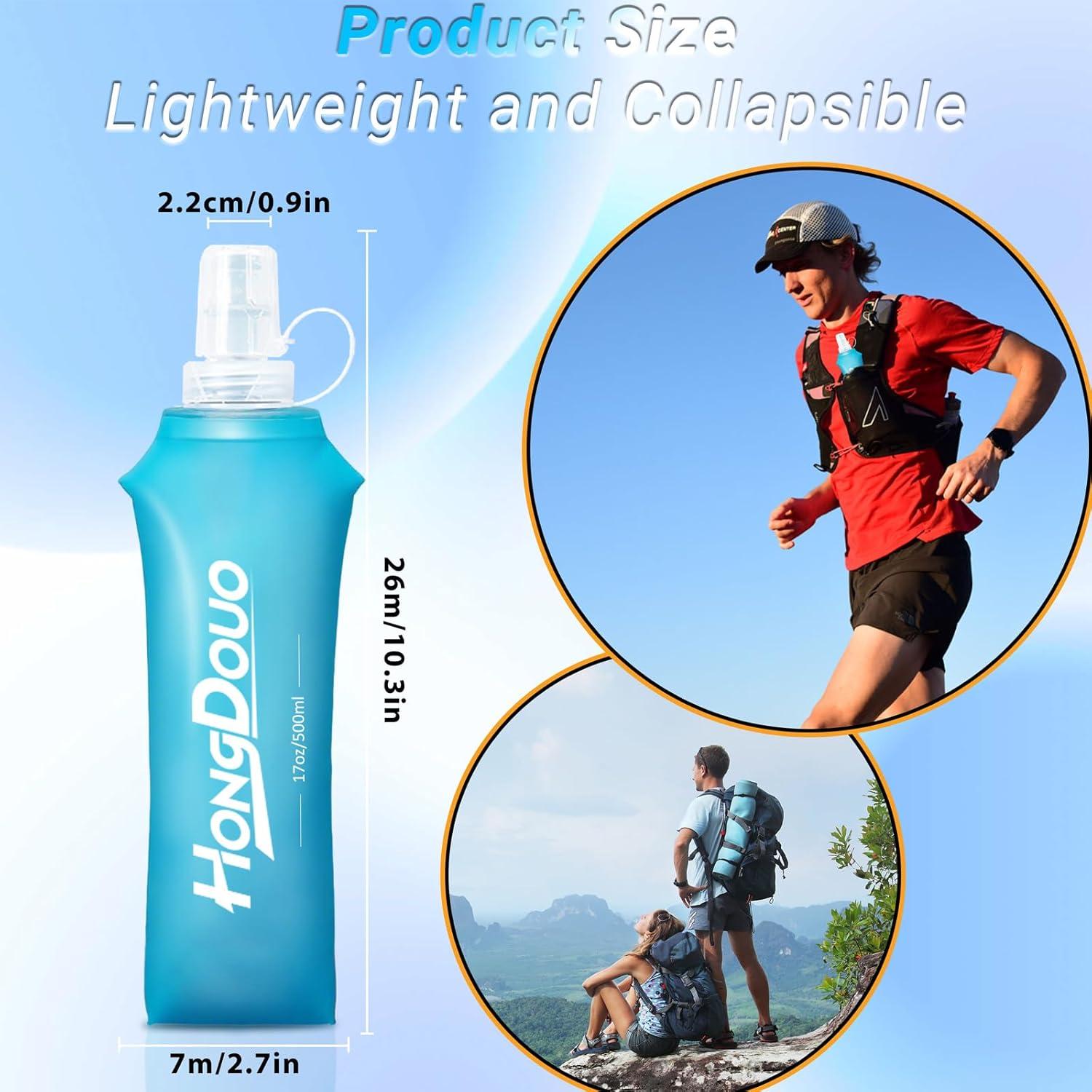 2 Botellas de Agua Suave Colapsables 500ml Hongdouo Azul