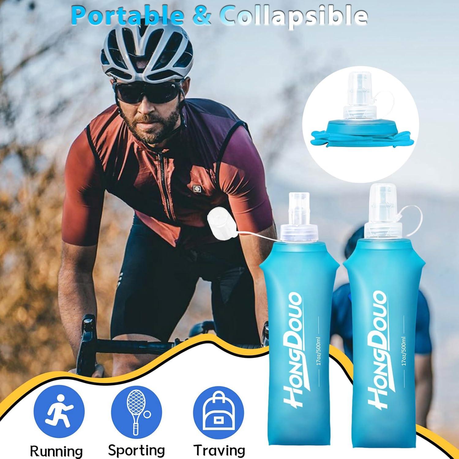 2 Botellas de Agua Suave Colapsables 500ml Hongdouo Azul