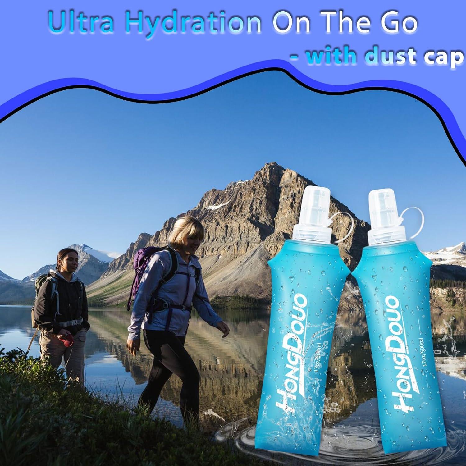 2 Botellas de Agua Suave Colapsables 500ml Hongdouo Azul